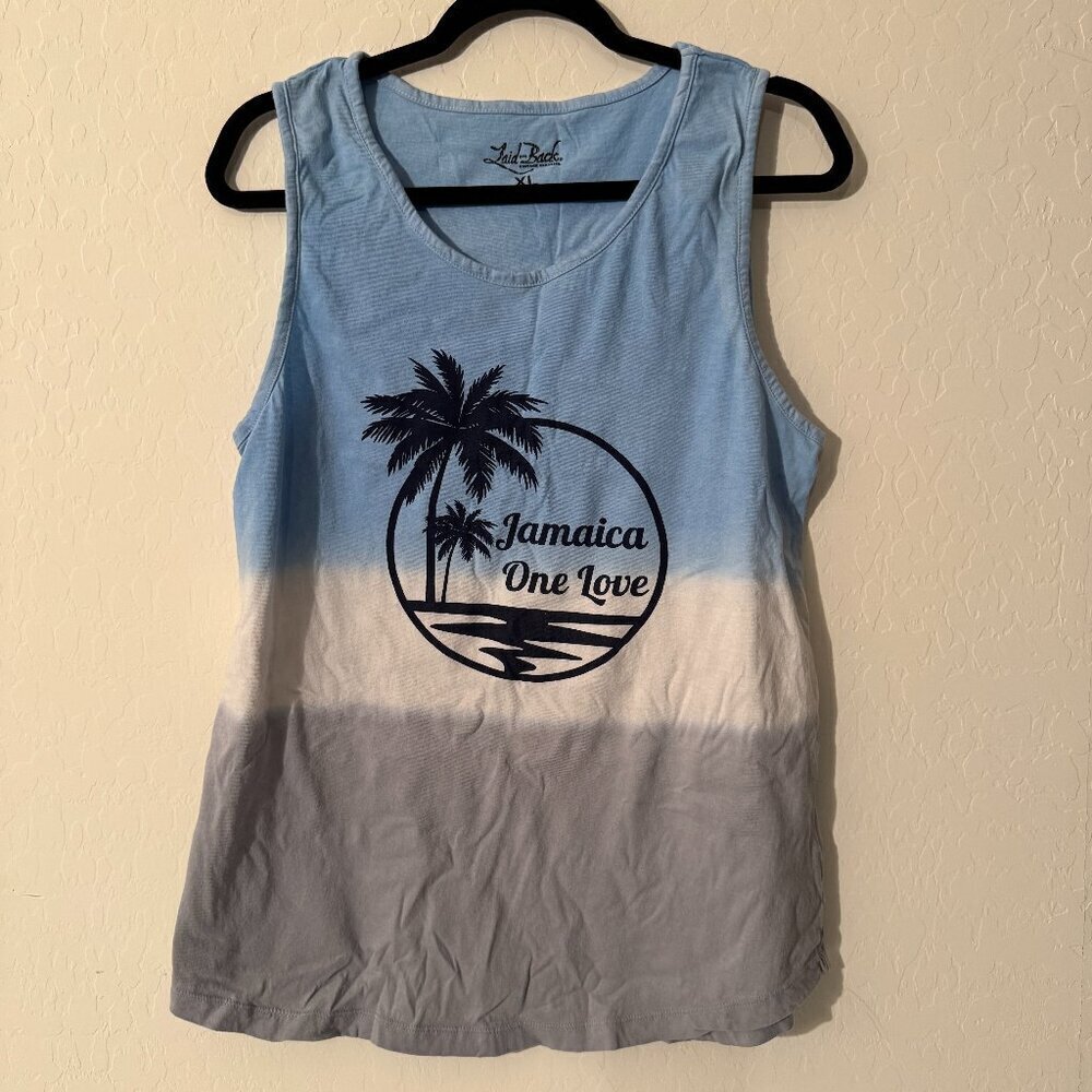 Laid-Back Jamaica One Love Tank Top | Blue Ombre Beach Graphic | Size XL